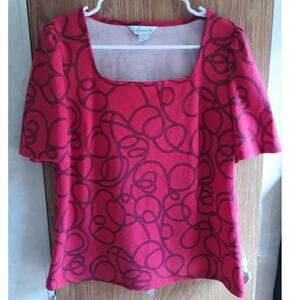 Square Neck Geo Print Top Bold Pink Red Black Casual Summer Shirt Medium